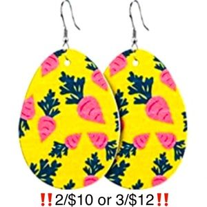 Easter Earrings Carrot Pattern Easter Egg Shaped Dangling Faux Leather Earrings